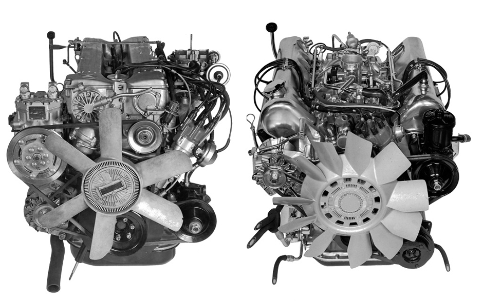 Vergleich der Motoren: Mercedes-Benz 280 S sowie 350 SE/350 SEL aus dem Jahr 1973. ; Comparison of engines: Mercedes-Benz 280 S and 350 SE/350 SEL of 1973.;
